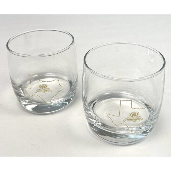 2x CROWN ROYAL 3.25" Clear Branded Lowball Rocks Etched Texas Whisky GLASS EUC - Picture 1 of 4